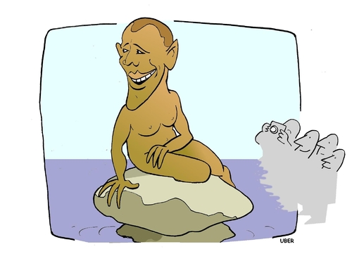 Cartoon: MERMAID (medium) by uber tagged obama,clima,conference,copenhagen,co2,barack obama,usa,klimawandel,kopenhagen,klimagipfel,umwelt,natur,barack,obama