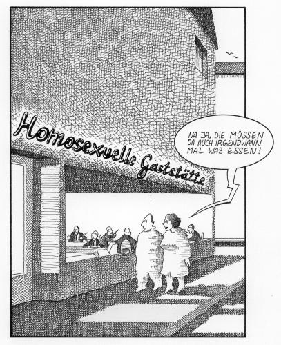 Cartoon: No Title (medium) by Pohlenz tagged sexuality,sexualität,homosexualität,gaststätte,restaurant,schwule,homosexuell,homo,gastronomie,essen,nahrung,lebensmittel,hunger,vorurteile,geschlechter,beziehung,mann