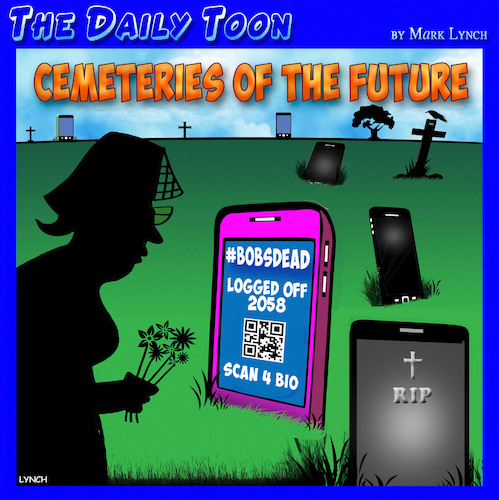 Cartoon: Cemeteries (medium) by toons tagged qr,codes,headstones,cemetery,qr,codes,headstones,cemetery