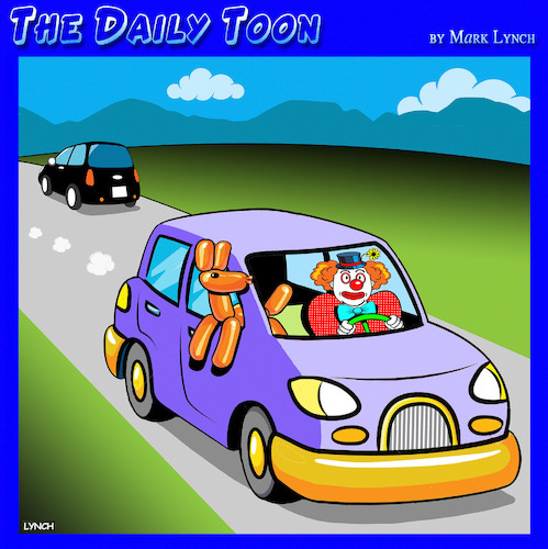 Cartoon: Clown balloon animal (medium) by toons tagged balloon,animals,clowns,dog,with,head,out,car,window,in,balloon,animals,clowns,dog,with,head,out,car,window,in