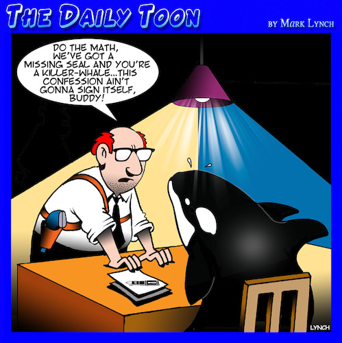 Cartoon: Killer whale (medium) by toons tagged interrogation,killer,whale,seals,police,interrogator,signed,confession,murder,interrogation,killer,whale,seals,police,interrogator,signed,confession,murder