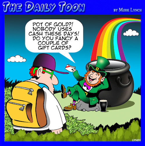 Cartoon: Leprechaun (medium) by toons tagged leprechauns,pot,of,gold,cash,bitcoins,gift,cards,leprechauns,pot,of,gold,cash,bitcoins,gift,cards