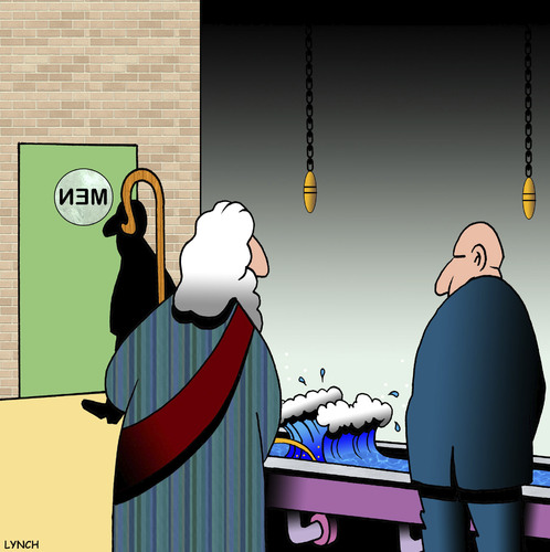 Cartoon: Moses at the urinal (medium) by toons tagged moses,urinal,mens,room,bathroom,toilet,moses,urinal,mens,room,bathroom,toilet