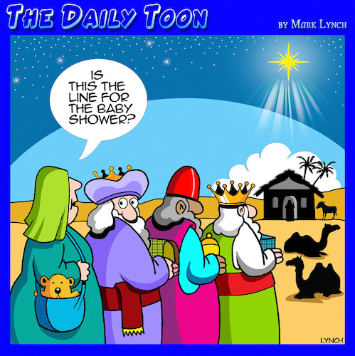 Cartoon: Nativity scene (medium) by toons tagged baby,shower,midwife,three,wise,men,baby,shower,midwife,three,wise,men