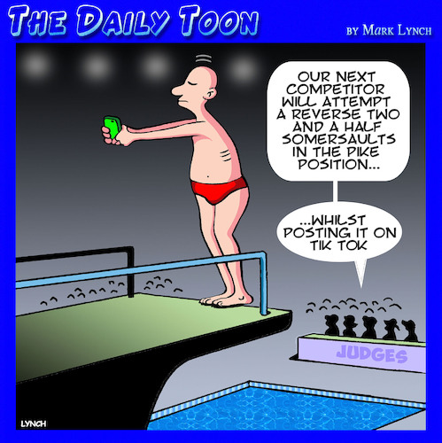 Cartoon: Olympic diver (medium) by toons tagged diving,diver,tik,tok,degrees,of,difficulty,diving,diver,tik,tok,degrees,of,difficulty