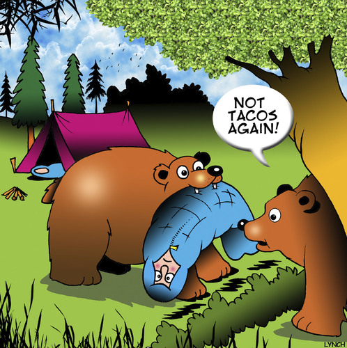 Cartoon: Tacos (medium) by toons tagged tacos,bears,burritos,sleeping,bag,campers,animals,tacos,bears,burritos,sleeping,bag,campers,animals