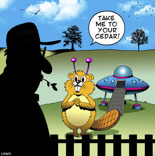 Cartoon: UFO Beaver cartoon (medium) by toons tagged ufo,beaver,rocket,ship,timber,wood,types,take,me,to,your,leader,ufo,beaver,rocket,ship,timber,wood,types,take,me,to,your,leader