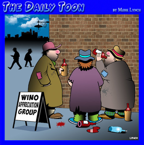 Cartoon: Wine appreciation (medium) by toons tagged wino,wine,tasting,appreciation,tramps,homeless,groups,wino,wine,tasting,appreciation,tramps,homeless,groups