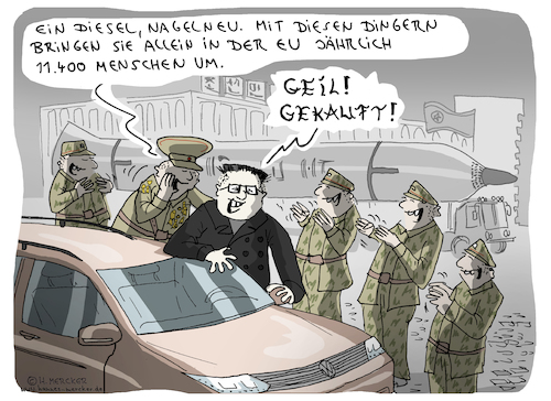 Cartoon: Dieselskandal (medium) by H Mercker tagged dieselskandal,diesel,auto,dieselgate,co2,kim,jong,un,nordkorea,skandal,politik,armee,dieselopfer,gesundheit,krankheit,partikel,stickstoffdioxid,altuell,tagesaktuell,cartoon,mercker,dieselskandal,diesel,auto,dieselgate,co2,kim,jong,un,nordkorea,skandal,politik,armee,dieselopfer,gesundheit,krankheit,partikel,stickstoffdioxid,altuell,tagesaktuell,cartoon,mercker