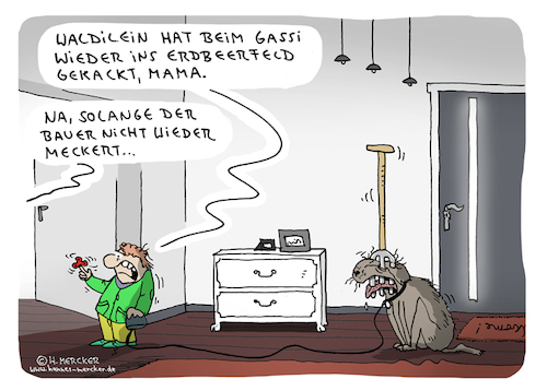 Cartoon: Erdbeeren (medium) by H Mercker tagged hund,wohnung,erdbeeren,mistgabel