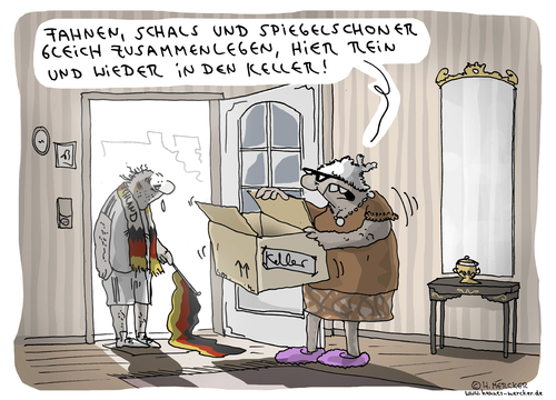 Cartoon: Null zu Zwo (medium) by H Mercker tagged cartoon,presse,tagesaktuell,europameisterschaft,verloren,aus,spiel,fußball,frankreich,deutschland,halbfinale,em,em,halbfinale,deutschland,frankreich,fußball,spiel,aus,verloren,europameisterschaft,tagesaktuell,presse,cartoon