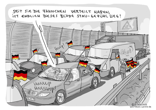 Cartoon: Stau-Psychologie (medium) by H Mercker tagged wm,fußball,fahnen,fähnchen,deutschland,germany,stau,autocorso,corso,stehen,wm,fußball,fahnen,fähnchen,deutschland,germany,stau,autocorso,corso,stehen