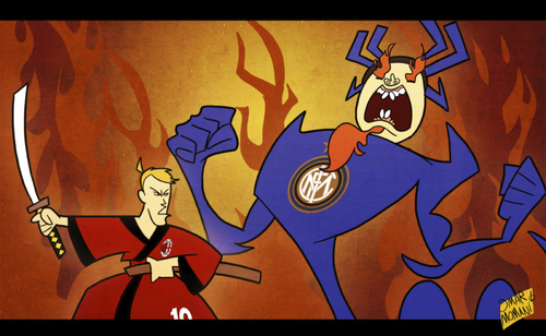 Cartoon: Samurai Honda vs Thohir (medium) by omomani tagged ac,milan,erick,thohir,inter,keisuke,honda