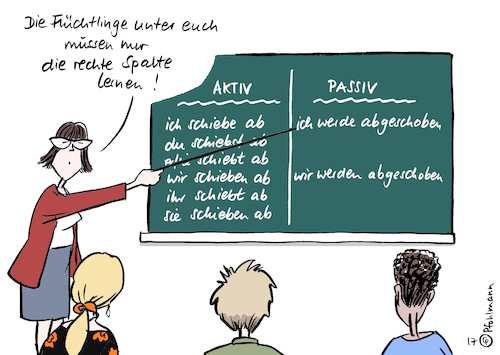 Cartoon: abgeschoben werden (medium) by Pfohlmann tagged karikatur,cartoon,2017,color,farbe,deutschland,asyl,asylpolitik,abschieben,abgeschoben,werden,abschiebung,abschiebungen,schüler,berufsschüler,nürnberg,proteste,schule,lehrer,lehrerin,tafel,sprachunterricht,deutsch,deklination,integration,jugendliche,flüchtling,flüchtlinge,karikatur,cartoon,2017,color,farbe,deutschland,asyl,asylpolitik,abschieben,abgeschoben,werden,abschiebung,abschiebungen,schüler,berufsschüler,nürnberg,proteste,schule,lehrer,lehrerin,tafel,sprachunterricht,deutsch,deklination,integration,jugendliche,flüchtling,flüchtlinge