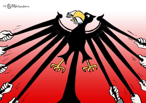 Cartoon: Adlerzerren (medium) by Pfohlmann tagged karikatur,cartoon,2017,color,farbe,deutschland,haushalt,überschuss,einnahmen,interessen,schäuble,adler,bundesadler,zerren,karikatur,cartoon,2017,color,farbe,deutschland,haushalt,überschuss,einnahmen,interessen,schäuble,adler,bundesadler,zerren