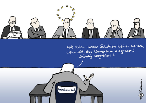 Cartoon: Ausdehnung (medium) by Pfohlmann tagged karikatur,color,farbe,2011,griechenland,venizelos,finanzminister,eu,sterne,europa,euro,iwf,ezb,kommission,rettungsschirm,efsf,hilfspaket,pleite,zahlungsunfähigkeit,insolvenz,kreditwürdigkeit,wirtschaftskrise,schuldenkrise,schulden,sparen,sparprogramm,reform,einsparungen,staatsschulden,venizelos,finanzminister,europa,euro,iwf,ezb,kommission,zahlungsunfähigkeit