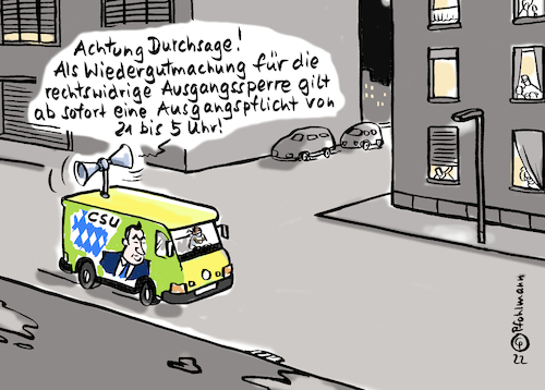 Cartoon: Ausgangspflicht (medium) by Pfohlmann tagged corona,coronamaßnahmen,ausgangssperre,gericht,pandemie,söder,csu,verbot,ausgangspflicht,corona,coronamaßnahmen,ausgangssperre,gericht,pandemie,söder,csu,verbot,ausgangspflicht