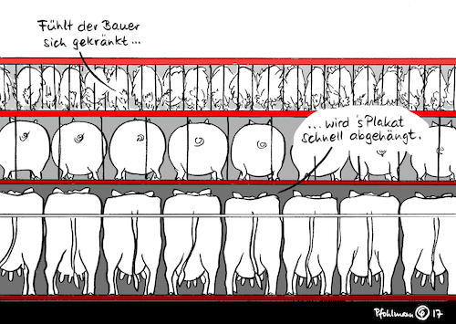 Cartoon: Bauernregel (medium) by Pfohlmann tagged karikatur,cartoon,2017,color,farbe,deutschland,landwirtschaft,kampagne,werbekampagne,bauernregeln,protest,bauer,bauern,landwirte,gekränkt,plakate,abgehängt,massentierhaltung,missstände,proteste,kritik,hendricks,umweltministerin,umweltministerium,karikatur,cartoon,2017,color,farbe,deutschland,landwirtschaft,kampagne,werbekampagne,bauernregeln,protest,bauer,bauern,landwirte,gekränkt,plakate,abgehängt,massentierhaltung,missstände,proteste,kritik,hendricks,umweltministerin,umweltministerium