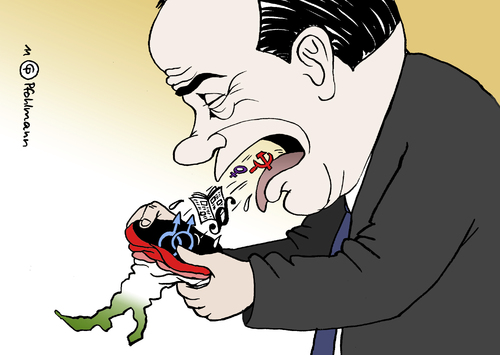 Cartoon: Berlusconi poltert (medium) by Pfohlmann tagged karikatur,color,farbe,2001,italien,berlusconi,land,telefon,telefonat,protokoll,abhören,scheiße,kotzt,kotzen,übergeben,karte,landkarte,stiefel,beleidigung,skandal,schwulenfeindlich,homosexuell,frauenbewegung,emanzen,frauenzeichen,kommunismus,hammer,sichel,presse,medien,gesetze,verfassung,telefon,telefonat,protokoll,italien,berlusconi