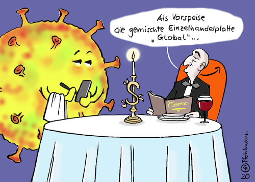 Cartoon: Bezos Vorspeise (medium) by Pfohlmann tagged 2020,global,welt,corona,coronavirus,coronakrise,covid19,amazon,einzelhandel,wirtschaft,wirtschaftskrise,onlinehandel,profiteur,versandhandel,bezos,ausgangssperre,profit,monopol,internet,2020,global,welt,corona,coronavirus,coronakrise,covid19,amazon,einzelhandel,wirtschaft,wirtschaftskrise,onlinehandel,profiteur,versandhandel,bezos,ausgangssperre,profit,monopol,internet