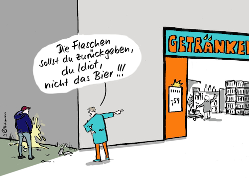 Cartoon: Bier zurück (medium) by Pfohlmann tagged pfandflaschen,mangel,flaschen,bier,pfand,getränkemarkt,wildpinkeln,wildpinkler,pinkeln,urin,vandalismus,getränkeindustrie,pfandflaschen,mangel,flaschen,bier,pfand,getränkemarkt,wildpinkeln,wildpinkler,pinkeln,urin,vandalismus,getränkeindustrie