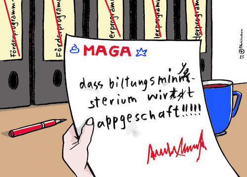 Cartoon: Biltungsminysterium (medium) by Pfohlmann tagged usa,trump,bildungsministerium,schule,universität,wissenschaft,behörden,staat,project2025,entlassungen,kündigungen,rechtschreibung,maga,bildungssystem,usa,trump,bildungsministerium,schule,universität,wissenschaft,behörden,staat,project2025,entlassungen,kündigungen,rechtschreibung,maga,bildungssystem