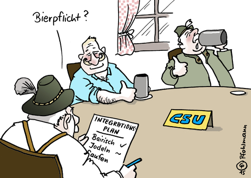 Cartoon: CSU Integrationsliste (medium) by Pfohlmann tagged karikatur,cartoon,2015,color,farbe,deutschland,bayern,csu,flüchtlinge,integration,integrationspflicht,integrationskurs,bier,jodeln,saufen,bairisch,sprache,sprachkurs,liste,stammtisch,wirtschaft,gasthaus,karikatur,cartoon,2015,color,farbe,deutschland,bayern,csu,flüchtlinge,integration,integrationspflicht,integrationskurs,bier,jodeln,saufen,bairisch,sprache,sprachkurs,liste,stammtisch,wirtschaft,gasthaus