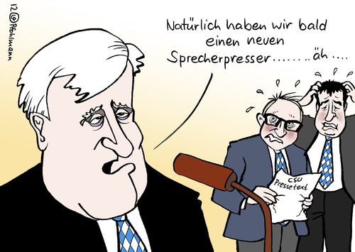 Cartoon: CSU Sprecherpresser (medium) by Pfohlmann tagged karikatur,cartoon,color,farbe,2012,deutschland,csu,pressesprecher,strepp,entlassung,rücktritt,affäre,pressefreiheit,anruf,zdf,seehofer,versprecher,sprecherpresser,drohung,dobrindt,söder,generalsekretär,karikatur,cartoon,color,farbe,2012,deutschland,csu,pressesprecher,strepp,entlassung,rücktritt,affäre,pressefreiheit,anruf,zdf,seehofer,versprecher,sprecherpresser,drohung,dobrindt,söder,generalsekretär