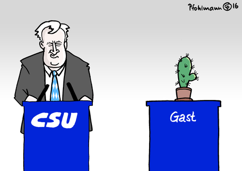 Cartoon: CSU und Gast (medium) by Pfohlmann tagged karikatur,cartoon,2016,color,farbe,deutschland,csu,cdu,parteitag,union,merkel,seehofer,gast,gastrede,rede,kaktus,abgesagt,konflikt,meinungsverschiedenheit,obergrenze,flüchtlingspolitik,kanzlerin,karikatur,cartoon,2016,color,farbe,deutschland,csu,cdu,parteitag,union,merkel,seehofer,gast,gastrede,rede,kaktus,abgesagt,konflikt,meinungsverschiedenheit,obergrenze,flüchtlingspolitik,kanzlerin