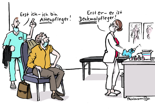 Cartoon: Denkmalpfleger-Impfung (medium) by Pfohlmann tagged corona,coronavirus,covid19,impfung,impfen,pflege,pfleger,altenpflege,krankenpflege,denkmalpflege,gesundheit,krankheit,pandemie,medizin,berufsgruppen,beruf,impfpflicht,priorisierung,warteliste,arzt,ärtzin,arztpraxis,corona,coronavirus,covid19,impfung,impfen,pflege,pfleger,altenpflege,krankenpflege,denkmalpflege,gesundheit,krankheit,pandemie,medizin,berufsgruppen,beruf,impfpflicht,priorisierung,warteliste,arzt,ärtzin,arztpraxis