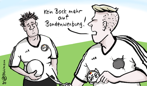 Cartoon: DFB-Bandenwerbung (medium) by Pfohlmann tagged 2020,deutschland,dfb,bandenwerbung,steuerhinterziehung,nationalmannschaft,fußball,trikot,fußballtrikot,werbung,fußballer,fußballspieler,nationalspieler,betrug,2020,deutschland,dfb,bandenwerbung,steuerhinterziehung,nationalmannschaft,fußball,trikot,fußballtrikot,werbung,fußballer,fußballspieler,nationalspieler,betrug