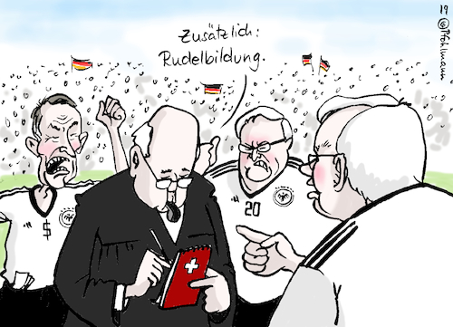 Cartoon: DFB-Rudel (medium) by Pfohlmann tagged 2019,deutschland,dfb,schweiz,gericht,anklage,niersbach,zwanziger,schmidt,funktionäre,fußball,wm,2006,rudelbildung,schiedsrichter,richter,2019,deutschland,dfb,schweiz,gericht,anklage,niersbach,zwanziger,schmidt,funktionäre,fußball,wm,2006,rudelbildung,schiedsrichter,richter