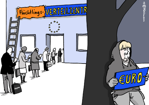 Cartoon: Die EU verteilt... (medium) by Pfohlmann tagged karikatur,cartoon,2015,color,farbe,eu,euro,verteilen,verteilzentrum,mitglieder,osteuropa,flucht,flüchtllinge,quoten,aufnahme,aufnahmequoten,außengrenzen,geld,subventionen,gerecht,merkel,bundeskanzlerin,handy,smartphone,austausch,schild,karikatur,cartoon,2015,color,farbe,eu,euro,verteilen,verteilzentrum,mitglieder,osteuropa,flucht,flüchtllinge,quoten,aufnahme,aufnahmequoten,außengrenzen,geld,subventionen,gerecht,merkel,bundeskanzlerin,handy,smartphone,austausch,schild