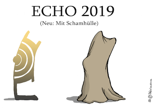 Cartoon: ECHO NEU (medium) by Pfohlmann tagged karikatur,cartoon,color,farbe,2018,2019,deutschland,echo,preis,musikpreis,preisverleihung,rückgabe,musiker,preise,proteste,preisträger,scham,hülle,schamhülle,sackmusik,kollegah,rap,holocaust,antisemitismus,text,liedtext,antisemitisch,frauenfeindlich,rassistisch,rassismus,frauenfeindlichkeit,karikatur,cartoon,color,farbe,2018,2019,deutschland,echo,preis,musikpreis,preisverleihung,rückgabe,musiker,preise,proteste,preisträger,scham,hülle,schamhülle,sackmusik,kollegah,rap,holocaust,antisemitismus,text,liedtext,antisemitisch,frauenfeindlich,rassistisch,rassismus,frauenfeindlichkeit