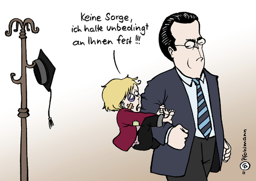 Cartoon: Festhalten! (medium) by Pfohlmann tagged zu,guttenberg,doktor,doktorhut,doktorarbeit,plagiat,affäre,merkel,bundeskanzlerin,rücktritt,festhalten,rücken,stärken,guttenberg,doktor,doktorhut,doktorarbeit,plagiat,bundeskanzlerin,rücktritt,angela merkel,angela,merkel