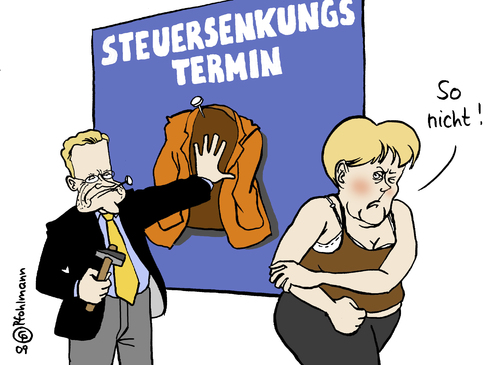 Cartoon: Festnageln (medium) by Pfohlmann tagged bundestagswahl,angela,merkel,guido,westerwelle,cdu,fdp,koalition,schwarz,gelb,steuersenkung,wahlversprechen,bundestagswahl,angela merkel,guido westerwelle,cdu,fdp,koalition,schwarz,gelb,steuersenkung,wahlversprechen,wahl,wahlen,angela,merkel,guido,westerwelle