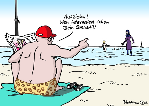 Cartoon: Frauengesicht (medium) by Pfohlmann tagged karikatur,cartoon,2016,color,farbe,deutschland,frankreich,integration,burkini,strand,baden,schwimmen,badekleidung,bikini,nacktheit,frauenfeindlichkeit,sexismus,sexist,burka,burkaverbot,verbot,verschleierung,vollverschleierung,vermummung,verhüllung,gesicht,frauen,gleichberechtigung,islam,religion,global,welt,kleidung,mädchen,karikatur,cartoon,2016,color,farbe,deutschland,frankreich,integration,burkini,strand,baden,schwimmen,badekleidung,bikini,nacktheit,frauenfeindlichkeit,sexismus,sexist,burka,burkaverbot,verbot,verschleierung,vollverschleierung,vermummung,verhüllung,gesicht,frauen,gleichberechtigung,islam,religion,global,welt,kleidung,mädchen