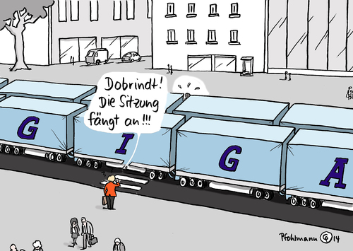 Cartoon: Giga Dobrindt (medium) by Pfohlmann tagged karikatur,cartoon,color,farbe,2014,deutschland,verkehrsminister,dobrindt,csu,gigaliner,monstertrucks,lkw,riesen,verkehr,verkehrspolitik,merkel,bundeskanzlerin,sitzung,straßen,maut,straßenverkehr,belastung,infrastrukturlogistik,karikatur,cartoon,color,farbe,2014,deutschland,verkehrsminister,dobrindt,csu,gigaliner,monstertrucks,lkw,riesen,verkehr,verkehrspolitik,merkel,bundeskanzlerin,sitzung,straßen,maut,straßenverkehr,belastung,infrastrukturlogistik