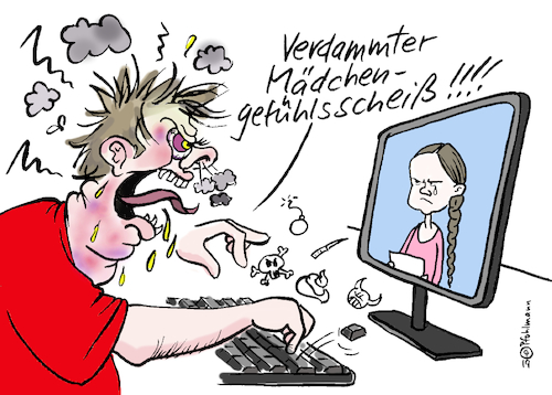 Cartoon: Greta-Gefühle (medium) by Pfohlmann tagged 2019,greta,thunberg,gefühle,hass,hate,speech,emotionen,trauer,wut,internet,facebook,twitter,social,media,klimaschutz,fff,fridays,for,future,kommentare,2019,greta,thunberg,gefühle,hass,hate,speech,emotionen,trauer,wut,internet,facebook,twitter,social,media,klimaschutz,fff,fridays,for,future,kommentare