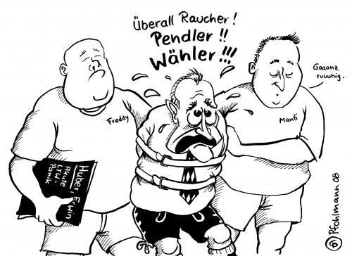 Cartoon: Hubers Panik (medium) by Pfohlmann tagged huber,bayern,landtagswahl,pendlerpauschale,csu,erwin,huber,bayern,landtagswahl,pendlerpauschale,csu,pauschale,wahlen,gefesselt,einweisen,einsperren,irrer,politiker,irrenanstalt,anstalt,verrückt,wahnsinnig,panik,raucher,nichtraucher,pendler,beruhigen,hysterie