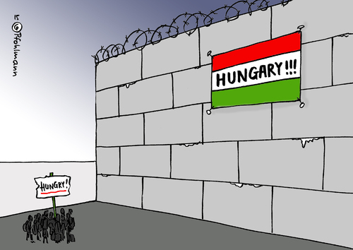 Cartoon: Hunger-Hungary (medium) by Pfohlmann tagged karikatur,cartoon,2015,color,farbe,ungarn,hungary,hunger,flüchtlinge,flucht,zaun,mauer,abschottung,migration,armut,zuwanderung,asyl,karikatur,cartoon,2015,color,farbe,ungarn,hungary,hunger,flüchtlinge,flucht,zaun,mauer,abschottung,migration,armut,zuwanderung,asyl