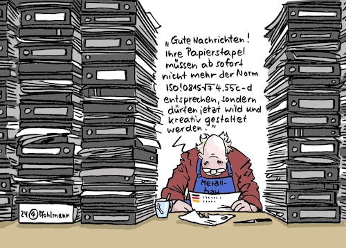 Cartoon: ISO-Stapel (medium) by Pfohlmann tagged bürokratie,papier,papierberg,stapel,papierstapel,büro,verwaltung,handwerker,mittelstand,unternehmen,iso,norm,standard,bürokratieabbau,entlastung,wirtschaft,vorschriften,anträge,selbstständige,bürokratie,papier,papierberg,stapel,papierstapel,büro,verwaltung,handwerker,mittelstand,unternehmen,iso,norm,standard,bürokratieabbau,entlastung,wirtschaft,vorschriften,anträge,selbstständige