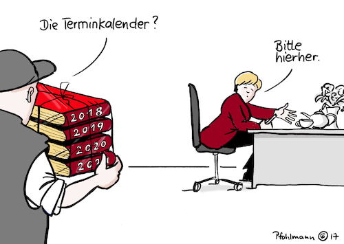 Cartoon: Kanzlerkalender (medium) by Pfohlmann tagged karikatur,cartoon,color,farbe,2017,deutschland,merkel,bundeskanzlerin,wahlkampf,kandidatin,siegerin,vorsprung,gelassenheit,terminkalender,kalender,legislaturperiode,termine,umfragen,favoritin,karikatur,cartoon,color,farbe,2017,deutschland,merkel,bundeskanzlerin,wahlkampf,kandidatin,siegerin,vorsprung,gelassenheit,terminkalender,kalender,legislaturperiode,termine,umfragen,favoritin