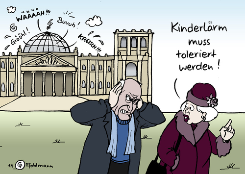 Cartoon: Kinderlärm (medium) by Pfohlmann tagged kinderlärm,reichstag,berlin,lärmschutz,toleranz,kind,kinder,kindergarten,kita,kindertagesstätte,kindisch,reichstag,berlin,lärmschutz,toleranz,kind,kinder,kindergarten,kita,kindertagesstätte,familie,lärm