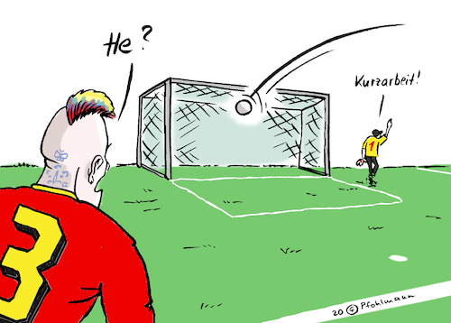 Cartoon: Liga Kurzarbeit (medium) by Pfohlmann tagged 2020,corona,coronakrise,coronavirus,pandemie,wirtschaftskrise,bundesliga,fußball,torwart,kurzarbeit,arbeitszeit,tor,fußballspiel,fußballspieler,profifußballer,2020,corona,coronakrise,coronavirus,pandemie,wirtschaftskrise,bundesliga,fußball,torwart,kurzarbeit,arbeitszeit,tor,fußballspiel,fußballspieler,profifußballer