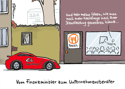 Cartoon: Lindner Consulting (medium) by Pfohlmann tagged lindner,fdp,finanzminister,job,arbeit,anschlussverwendung,consulting,unternehmensberatung,tafel,armut,nachfrage,bwl,wirtschaft,porsche,marktwirtschaft,kapitalismus,profit,lindner,fdp,finanzminister,job,arbeit,anschlussverwendung,consulting,unternehmensberatung,tafel,armut,nachfrage,bwl,wirtschaft,porsche,marktwirtschaft,kapitalismus,profit