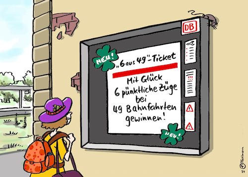 Cartoon: Lotto-Ticket (medium) by Pfohlmann tagged db,bahn,deutschlandticket,lotto,lotterie,pünktlichkeit,unpünktlich,züge,gewinnspiel,zufall,verkehr,verkehrspolitik,nahverkehr,öpnv,grundversorgung,fahrgast,fahrgäste,db,bahn,deutschlandticket,lotto,lotterie,pünktlichkeit,unpünktlich,züge,gewinnspiel,zufall,verkehr,verkehrspolitik,nahverkehr,öpnv,grundversorgung,fahrgast,fahrgäste