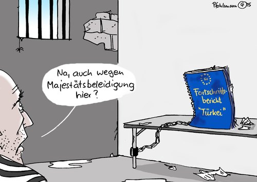 Cartoon: Majestätsbeleidiger (medium) by Pfohlmann tagged karikatur,cartoon,2015,color,farbe,eu,europa,türkei,erdogan,fortschrittsbericht,knast,gefängnis,haft,menschenrechte,rückschritte,beitritt,beitrittsverhandlungen,mitgliedschaft,justiz,pressefreiheit,majestätsbeleidigung,beleidigt,kritik,karikatur,cartoon,2015,color,farbe,eu,europa,türkei,erdogan,fortschrittsbericht,knast,gefängnis,haft,menschenrechte,rückschritte,beitritt,beitrittsverhandlungen,mitgliedschaft,justiz,pressefreiheit,majestätsbeleidigung,beleidigt,kritik