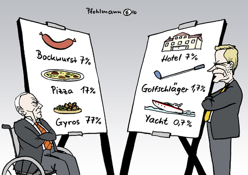 Cartoon: Mehrwertsteuer (medium) by Pfohlmann tagged mehrwertsteuer,mehrwertsteuersatz,steuersatz,steuersätze,schäuble,cdu,finanzminister,westerwelle,fdp,haushalt,finanzpolitik,haushaltspolitik,wahlversprechen,steuersenkung,koalition,schwarz,gelb,regierung,deutschland,mehrwertsteuer,steuersatz,steuersätze,guido westerwelle,fdp,haushalt,guido,westerwelle