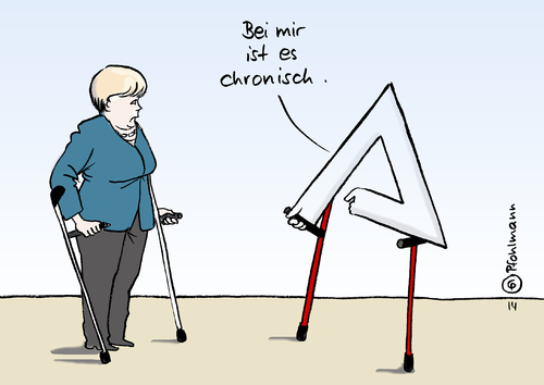 Cartoon: Merkel Krücken (medium) by Pfohlmann tagged bundeskanzlerin,merkel,deutschland,2014,farbe,color,cartoon,karikatur,jobcenter,arbeitslosigkeit,krücken,skiunfall,arbeitsagentur,logo,arbeitslosenzahlen,arbeitslosenstatistik,chronisch,beckenbruch,verletzung,karikatur,cartoon,color,farbe,2014,deutschland,merkel,bundeskanzlerin,skiunfall,krücken,arbeitslosigkeit,jobcenter,arbeitsagentur,logo,arbeitslosenzahlen,arbeitslosenstatistik,chronisch,beckenbruch,verletzung